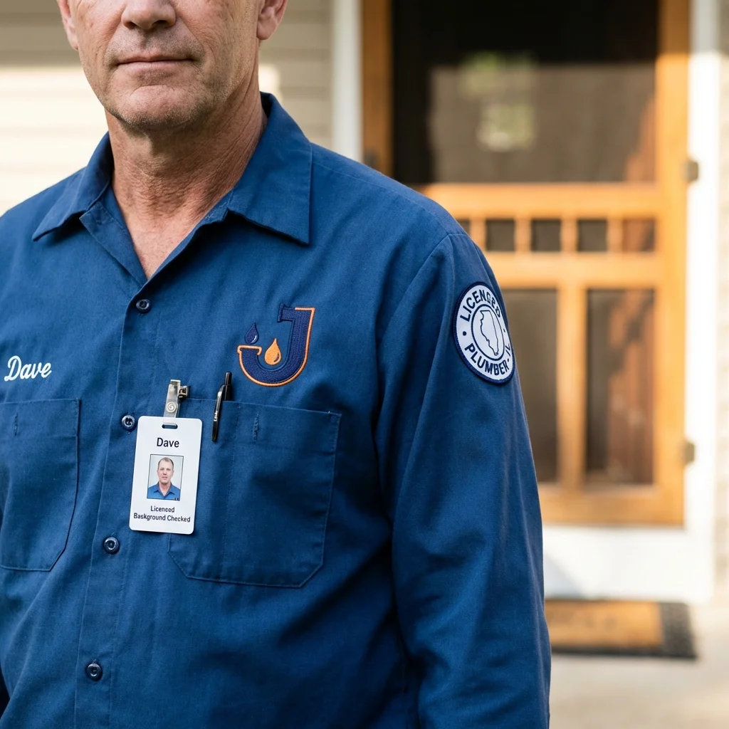 Licensed plumber showing ID badge in Carbon Hill, AL