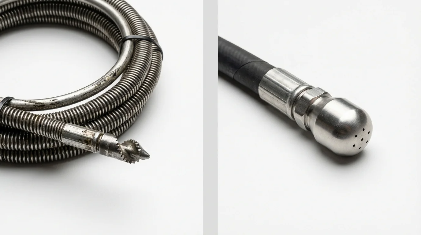 Drain snake cable and hydro jetting nozzle used for drain cleaning in Carbon Hill, AL