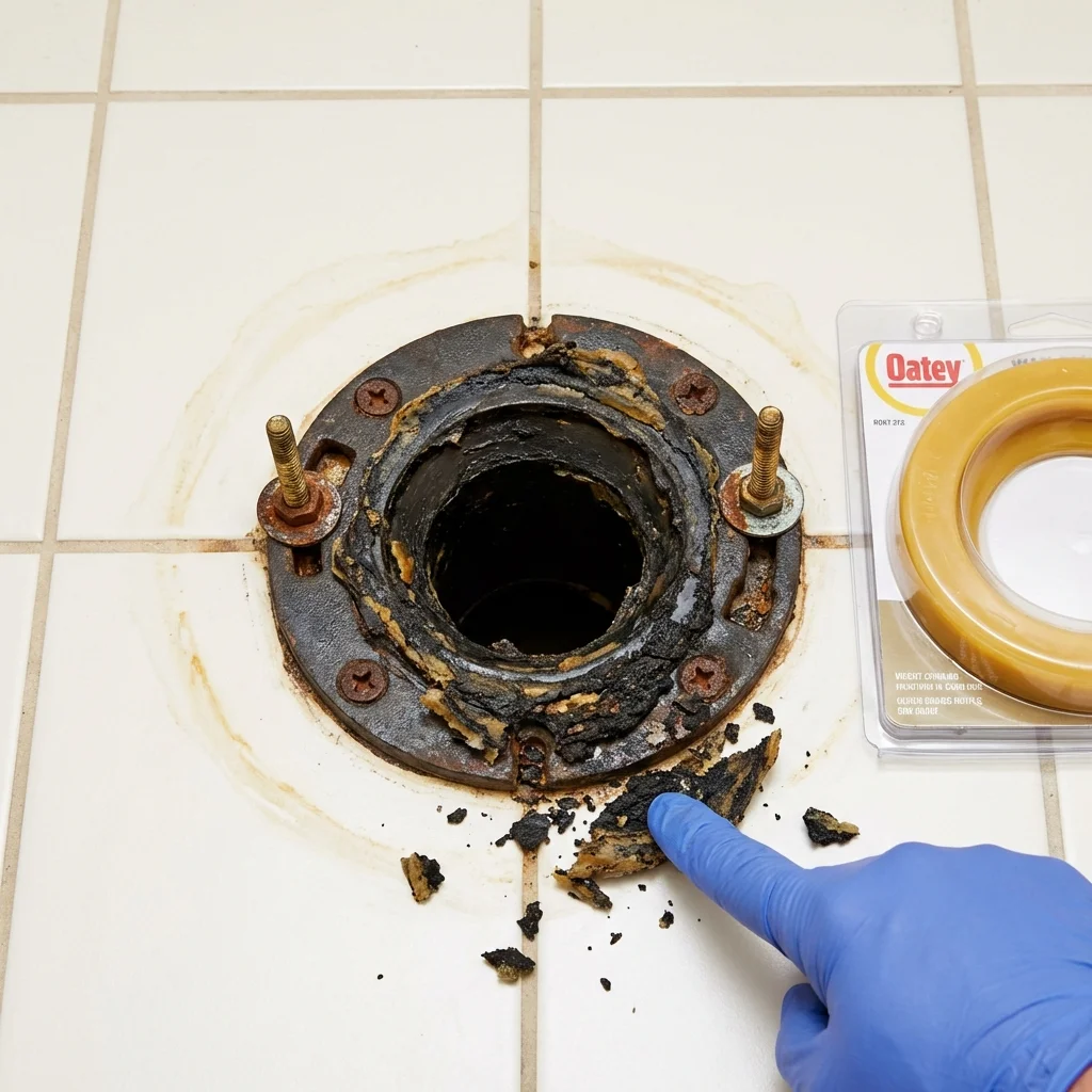 Failed wax ring showing water seepage at the base of a toilet in a Carbon Hill, AL home