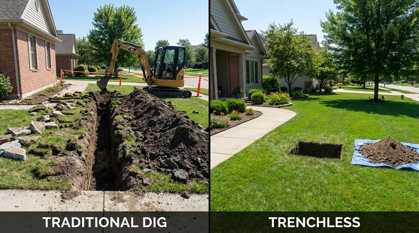 Trenchless sewer repair with minimal yard damage versus traditional excavation in Carbon Hill, AL
